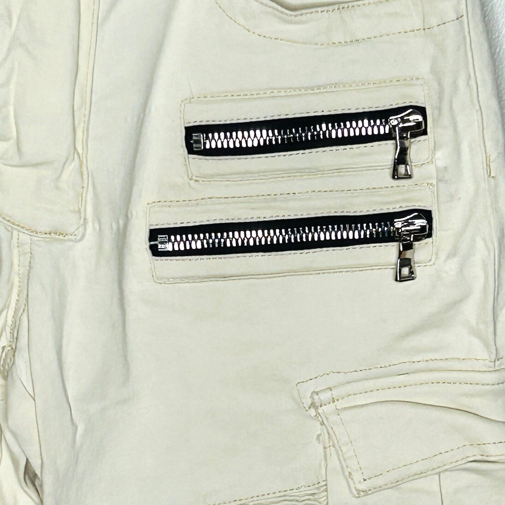 Balmain Cream Slim Straight Cargo Jeans with Black Zippers - Picture 3 of 15